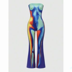 Tie Dye Flare Leg Tube Jumpsuit